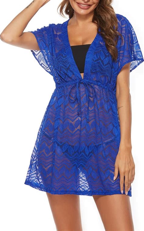EISHOPEER Women S Bathing Suit Cover Ups Sexy Swimwear Lace Beach Bikini Cover Ups Blue