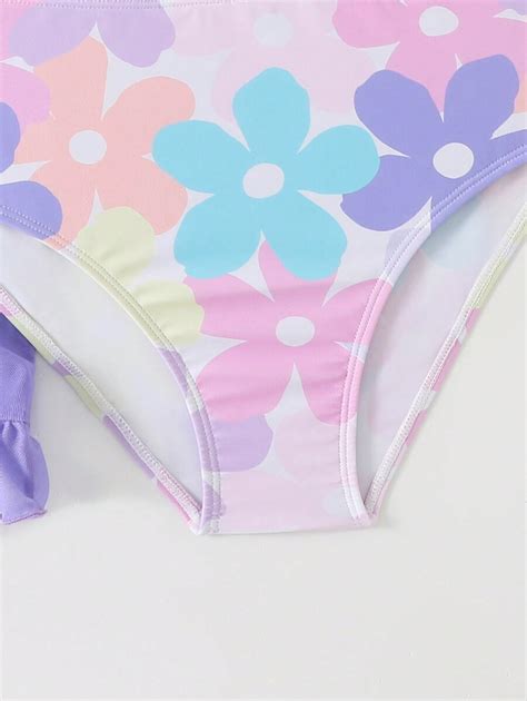 Shein Set Da Pezzi Di Costumi Da Bagno Per Ragazze Pre Adolescenti Bikini Con Stampa Floreale