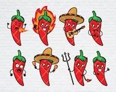 8 Cute Chili Pepper Emoji Bundle SVG Files Of Funny Hot Chili Etsy