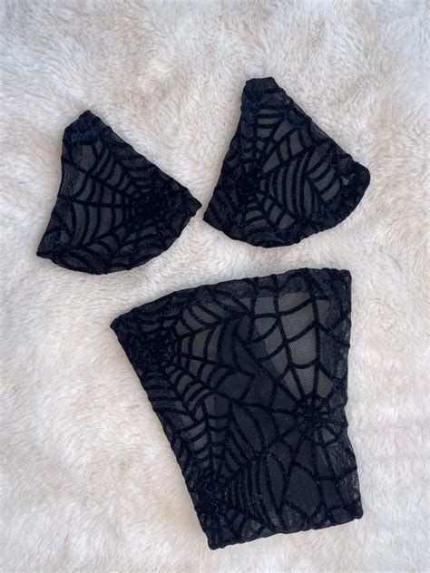 Spider Web Micro Bikini Stripper Outfit Bandeau Micro Bikini Halloween Exotic Dance Wear