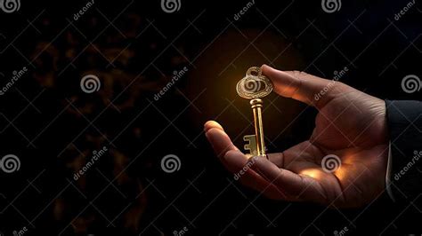 Mystery Hand Presents a Golden Key in the Dark. Symbol of Opportunity ...