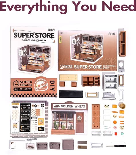 Rolife Super Creator Golden Wheat Bakery Plastic DIY Miniature House K ...