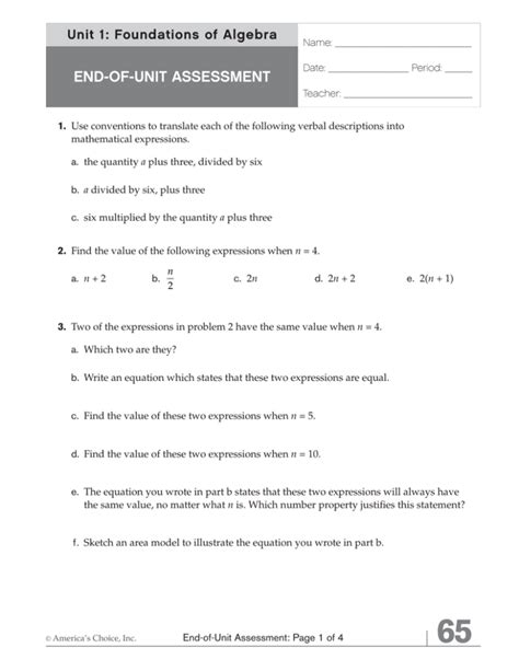 END OF UNIT ASSESSMENT