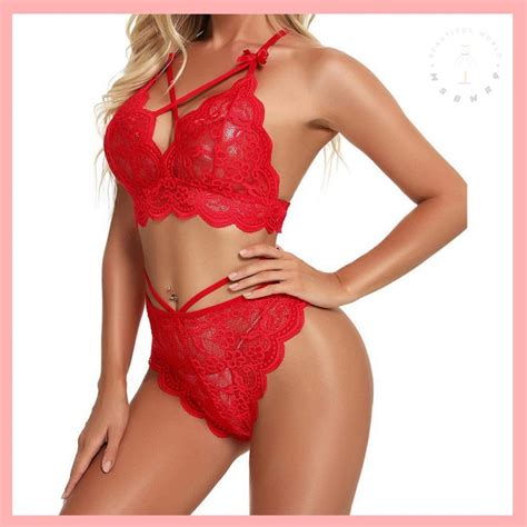 Plus Size Sexy Lace Embroidery Lingerie Set Ultra Thin Bra Underwear Panties Baju Dalam
