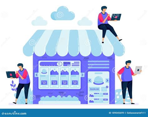 Vector Illustration For Online Marketplace With A Shop Or Stall Selling