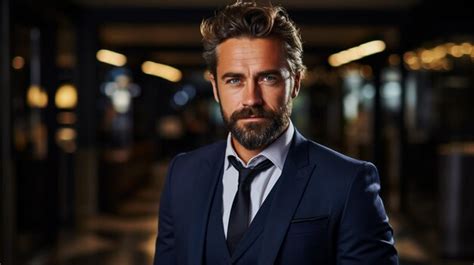 Premium AI Image Close Up Portrait Of A Confident Mature Businessman Dressed In Suit Looking