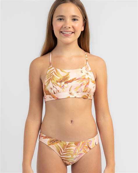 Shop Rip Curl Girls Sunday Swell Bikini Set In Peach Fast Shipping