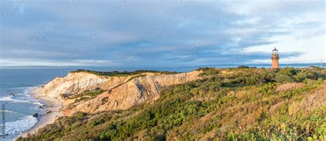 Gay Head Lighthouse And Gay Head Cliffs Of Clay At The Westernmost Point Of Martha S Vineyard In