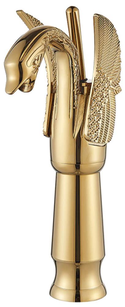 Gold Fancy Basin Brass Faucet Tap Mixer Hot And Cold Spout Inch Height Golden Swan Colour At