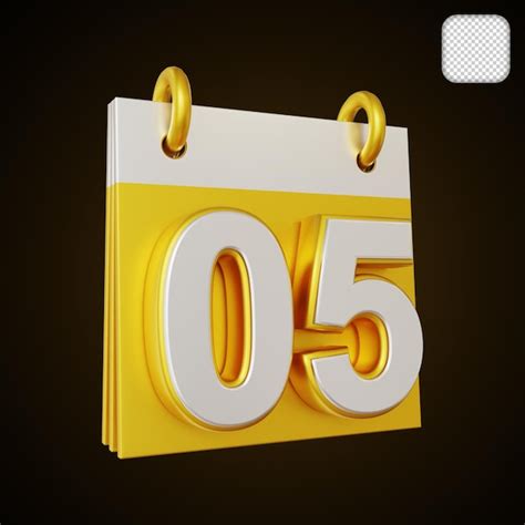 Calendário Do Mês 5 - Calendário dourado dia 5 do mês ilustração 3d | PSD Premium