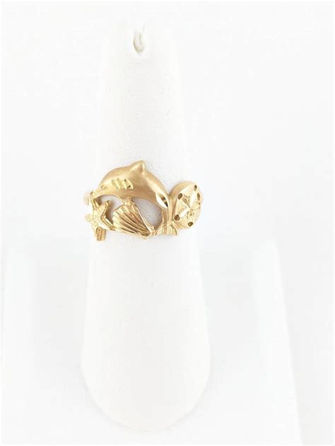 Lot K Yellow Gold Dolphin Starfish Seashell Sand Dollar Ring