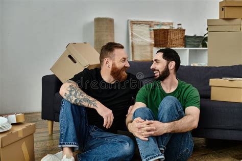 A Gay Couple In Love Sit Stock Photo Image Of Boxes