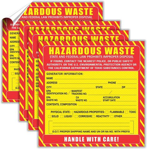 50 Pcs Hazardous Waste Stickers Labels - 6" x 6" Large Hazard Material ...