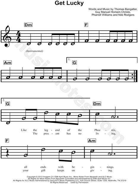 Daft Punk Get Lucky Sheet Music For Beginners In C Major Download