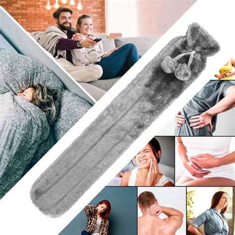 Long Hot Water Bottle With Fluffy Cover Litre Extra Long Grey Cm On Onbuy