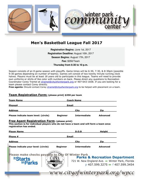 Printable Basketball Registration Form Printable Forms Free Online