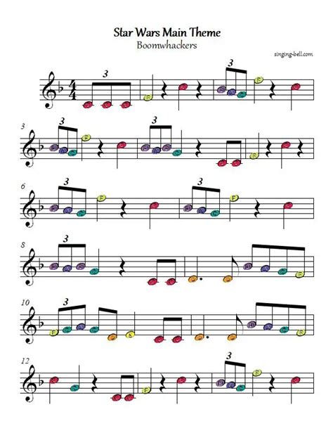Star Wars Boomwhackers Or Handbells Color Notes Sheet Music