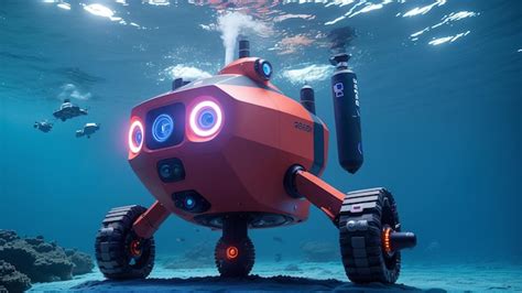 Premium Ai Image A Beautiful Red Robot Underwater With A Camera And A