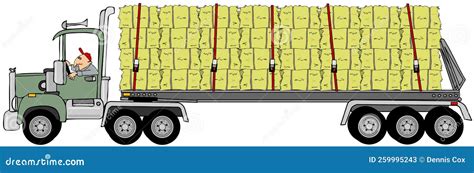 Semi Truck Pulling A Load Of Hay Bales Stock Illustration