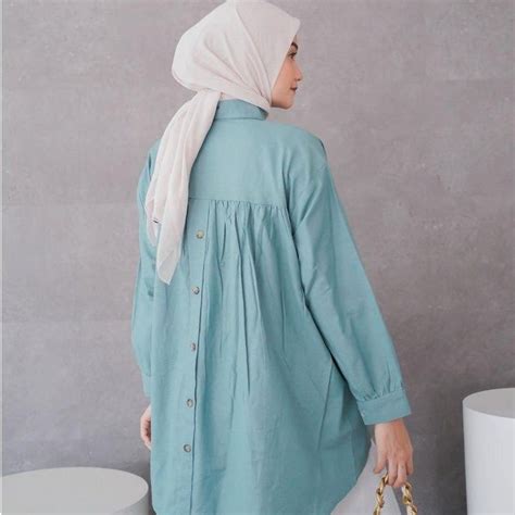 Jual Kemeja Wanita Hana Linen Variasi Kancing Belakang Oversize