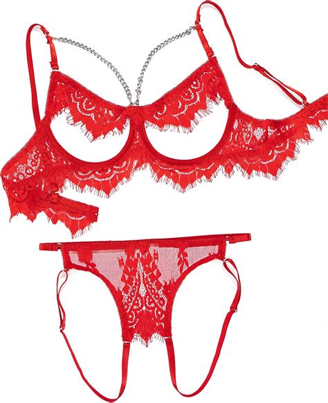 Amazon Lilosy Sexy Underwire Strappy Floral Sheer Lingerie Set See Through Bra And Panty 2