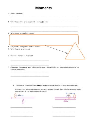 Ks4 Gcse Physics Moments Formula Worksheet With Questions And Answers Teaching Resources