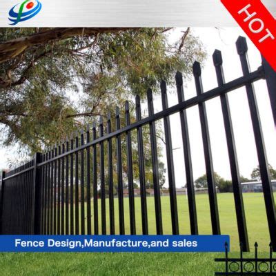 Black Powder Coated Pressed Spear Top Rackable Steel Fencing 6FT High