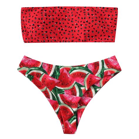 Taiaojing Women Swimsuit Bathing Suit Print Tube Up Two Pieces Bikini