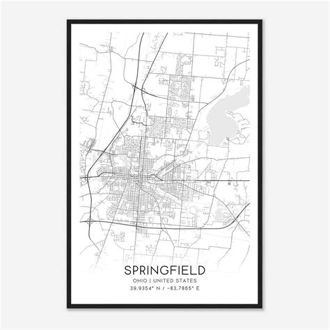 Springfield Ohio Map Poster Modern Home Decor Wall Art Print Custom