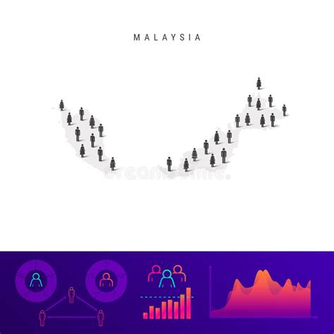 Malaysia People Map Detailed Vector Silhouette Mixed Crowd Of Men And