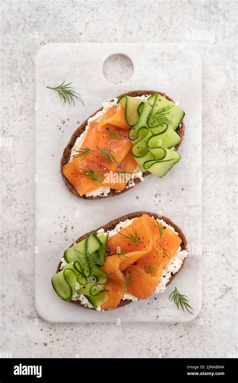 Open Sandwiches With Salted Salmon Stock Photo Alamy