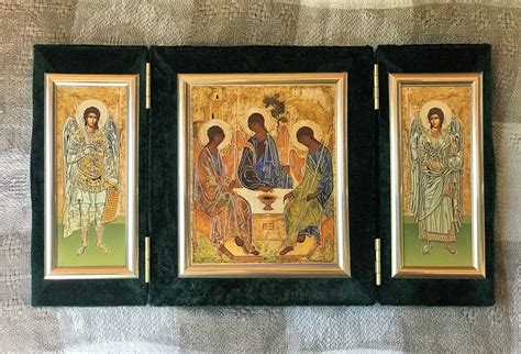 Icon holy Trinity icon of Andrei Rublev. Triptych Icon in Velvet. Home ...