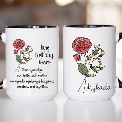 Birth Flower Coffee Cup Personalized With Name Custom Birth Flower