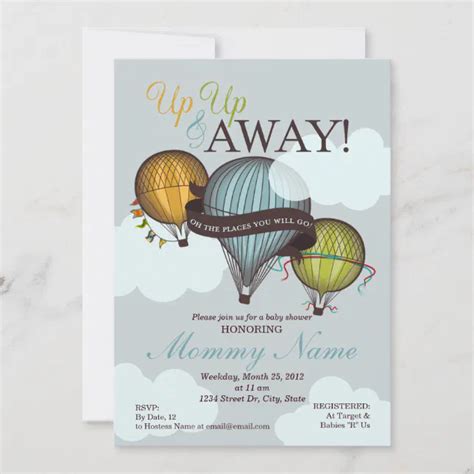 Up Up Away Hot Air Balloon Shower Invitation Zazzle