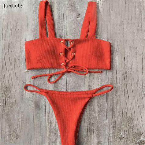 Beach Swim Wear Bikinis Two Pieces Swim Suits Bandage Top High Cut Thong Bikini Set Maillot De