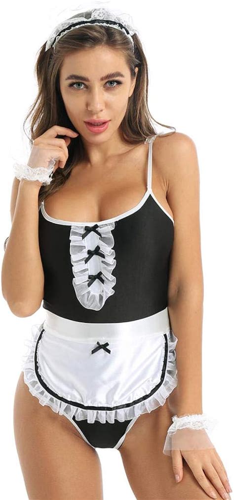 Yldcn Women S Erotic Bodysuits Womens Sexy Maid Cosplay Costume Lingerie Bodysuit With Apron
