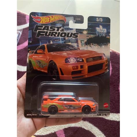 Hot Wheels Premium Nissan Skyline GTR 34 BNR34 Orange Fast Furious Free Protector Shopee