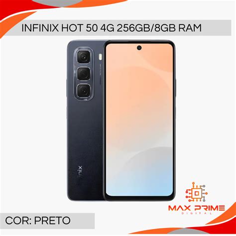 Infinix HOT 50 4G 256GB e 8GB RAM Câmera 50MP Processador Mediatek Hélio G100 Bateria 5000MAH