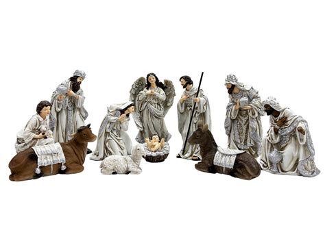 Nativity Set Resin Silver 11 Pcs 200mm Gatto Christian Shop