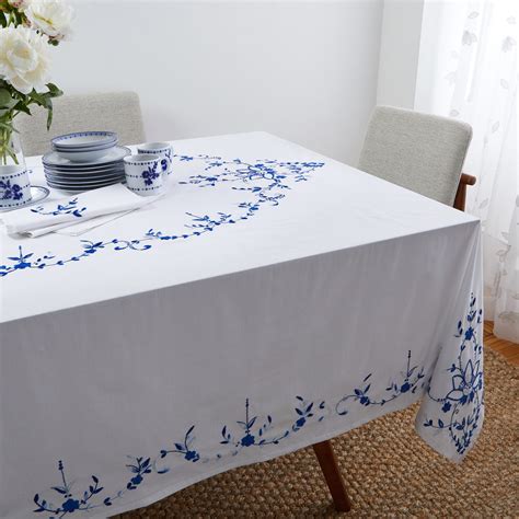 Blue And White Floral Tablecloth Florentina Hand Embroidery