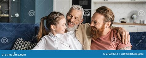 Carefree Preteen Girl Looking At Gay Stock Photo Image Of Bearded Adult 276903762