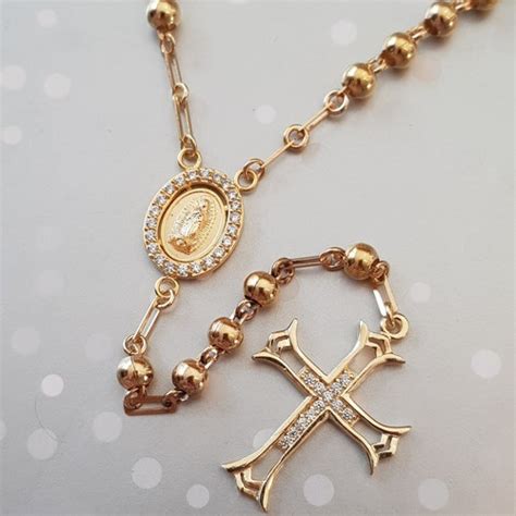 14k Gold Catholic Rosary Necklace Etsy