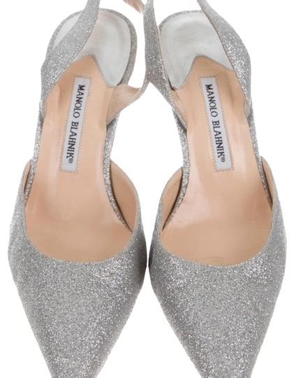 Manolo Blahnik Silver Glitter Sling Back Pumps Formal Shoes Size Us 10