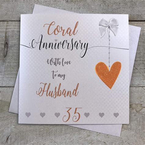 Husband 35th Coral Wedding Anniversary Handmade Card Love Lines By White Cotton Cards Lla35h