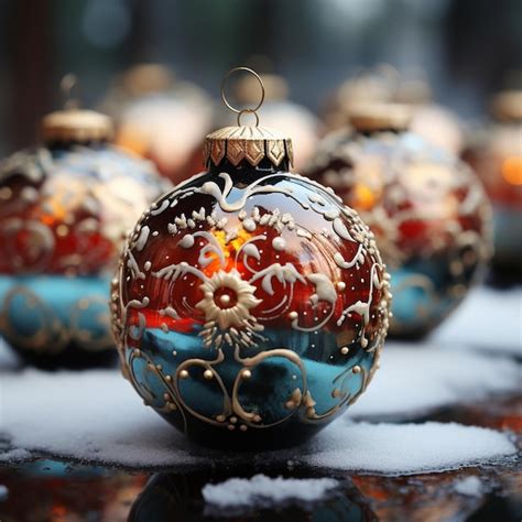 Premium AI Image Blue Red And Gold Christmas Ornaments Generated By AI