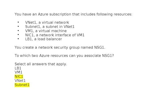 Solved You Have An Azure Subscription That Includes Following