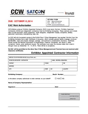 Fillable Online Exhibitor Appointed Contractor Information Fax Email