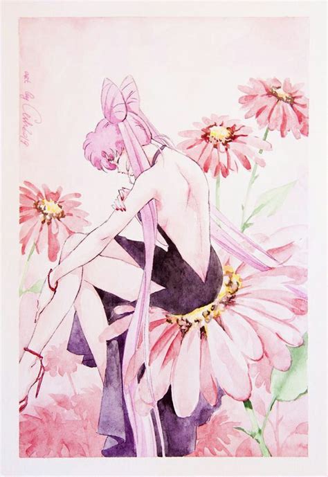 A Watercolor Painting Of A Woman With Pink Flowers