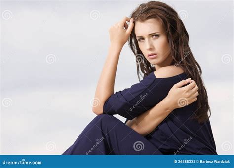 Brunette Posing In Violet Dress Stock Photo Image Of Beauty Posing