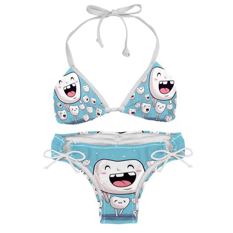 Tiny Teeth Women S Swimsuit Bikini Set Detachable Sponge Adjustable Strap Pack Swim Suits